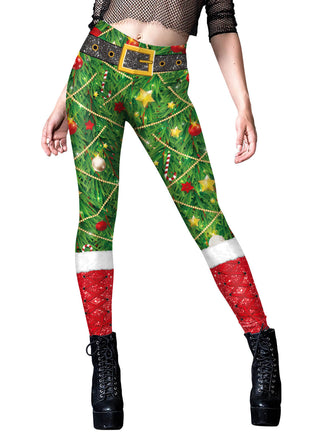 Grüne & rote 1960er Weihnachtsstern-Glocken-Leggings