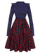 Blau 1950er Langärmeliges Kariertes Kleid