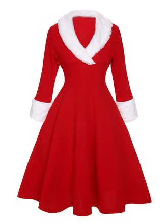Rot & Weiß 1950er Weihnachten Revers Kleid