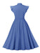 1950er Jahre Solides Kleid mit Schleifenausschnitt und Rüschenärmeln
