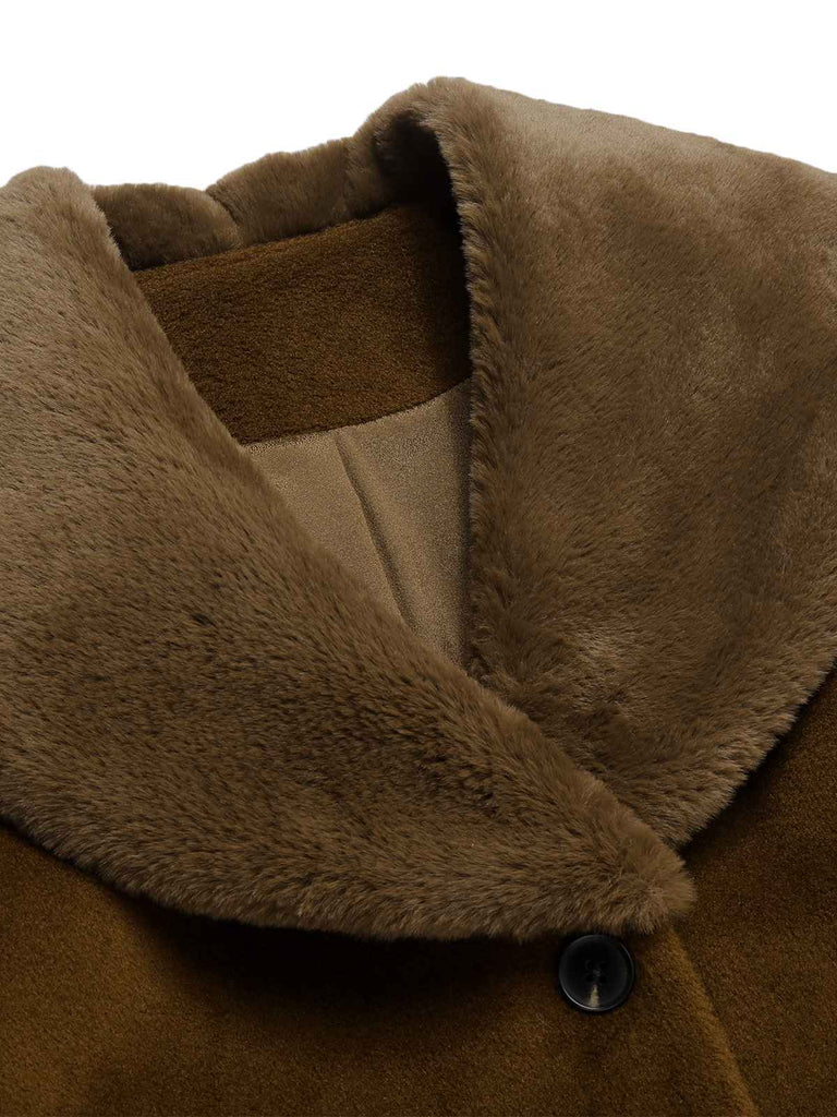 Braun 1940er Pelzkragen Gürtel Mantel