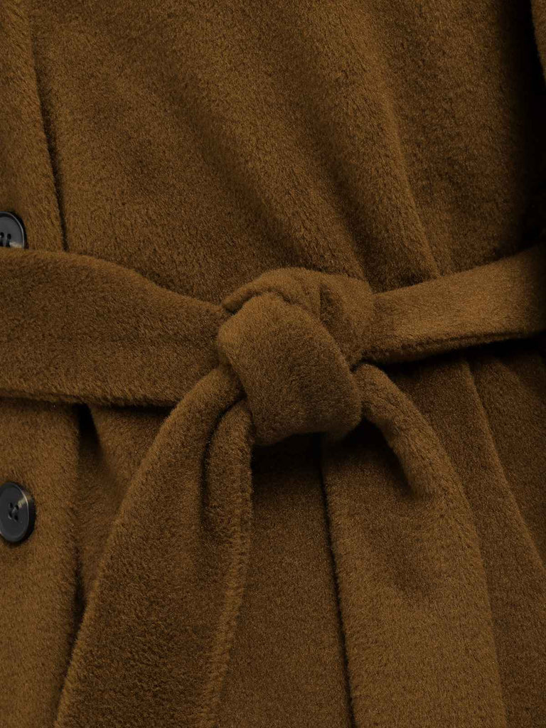 Braun 1940er Pelzkragen Gürtel Mantel