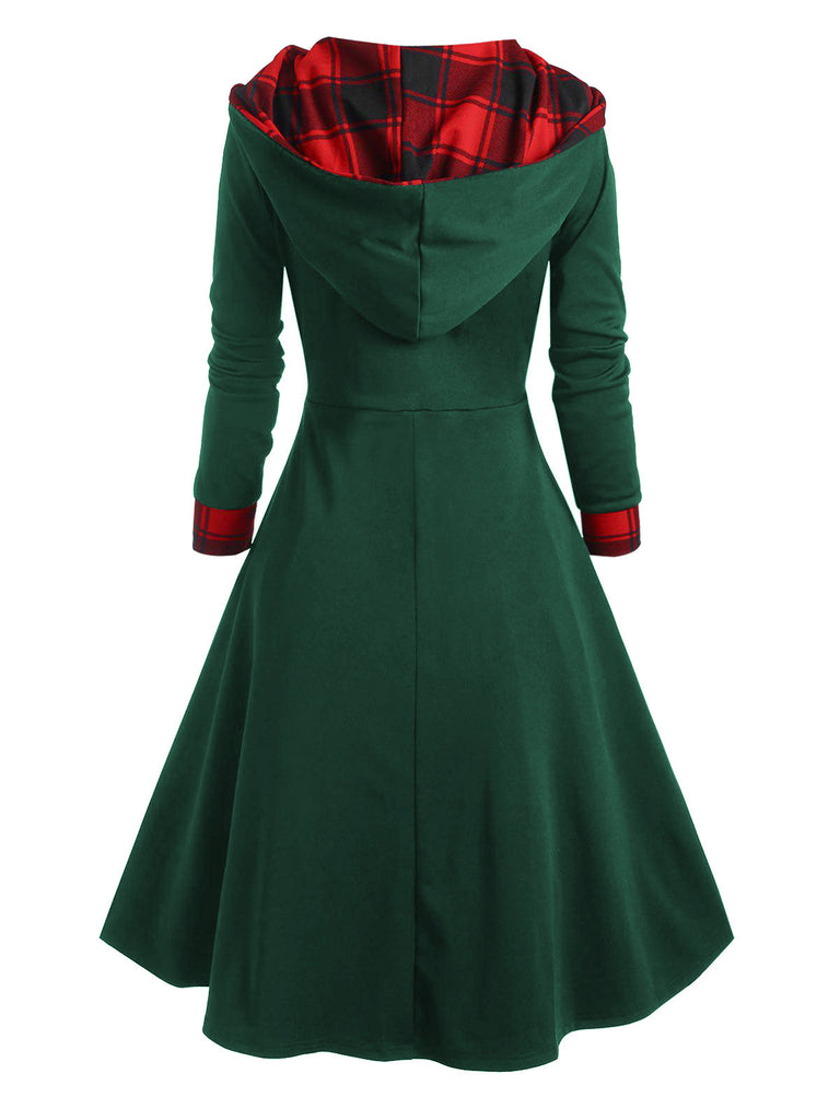 Schwarz & Orange 1950er Weihnachten Plaids Kapuzenkleid