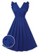 Blau 1950er Plissiertes Rüschen Trägerkleid