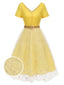 Gelb 1950er V-Ausschnitt Daisy Mesh Kleid