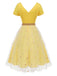 Gelb 1950er V-Ausschnitt Daisy Mesh Kleid