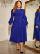 [Übergröße] Blau 1940er Puffärmeliges Schnürkleid Solid Kleid
