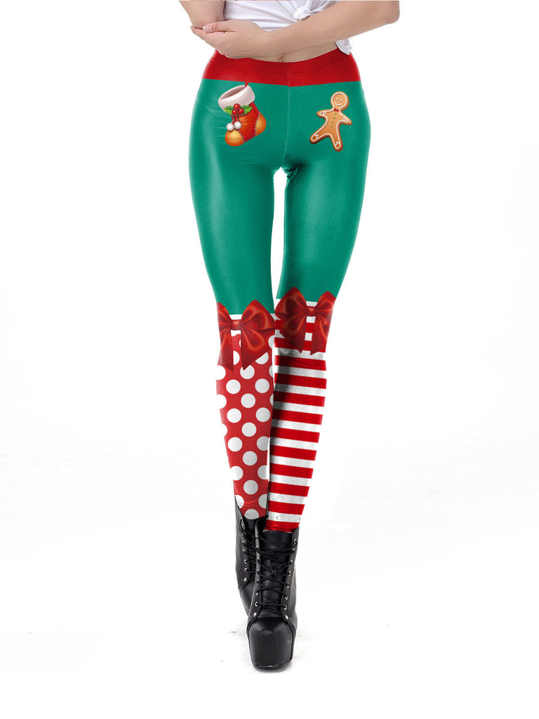 1960er Weihnachten Bedruckte Elastische Leggings