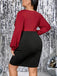 [Übergröße] Rot 1960er Tiefem V-Ausschnitt Patchwork Kleid