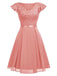 1950er V-Ausschnitt Floralen Spitzenärmeln Festes Kleid