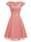 1950er V-Ausschnitt Floralen Spitzenärmeln Festes Kleid
