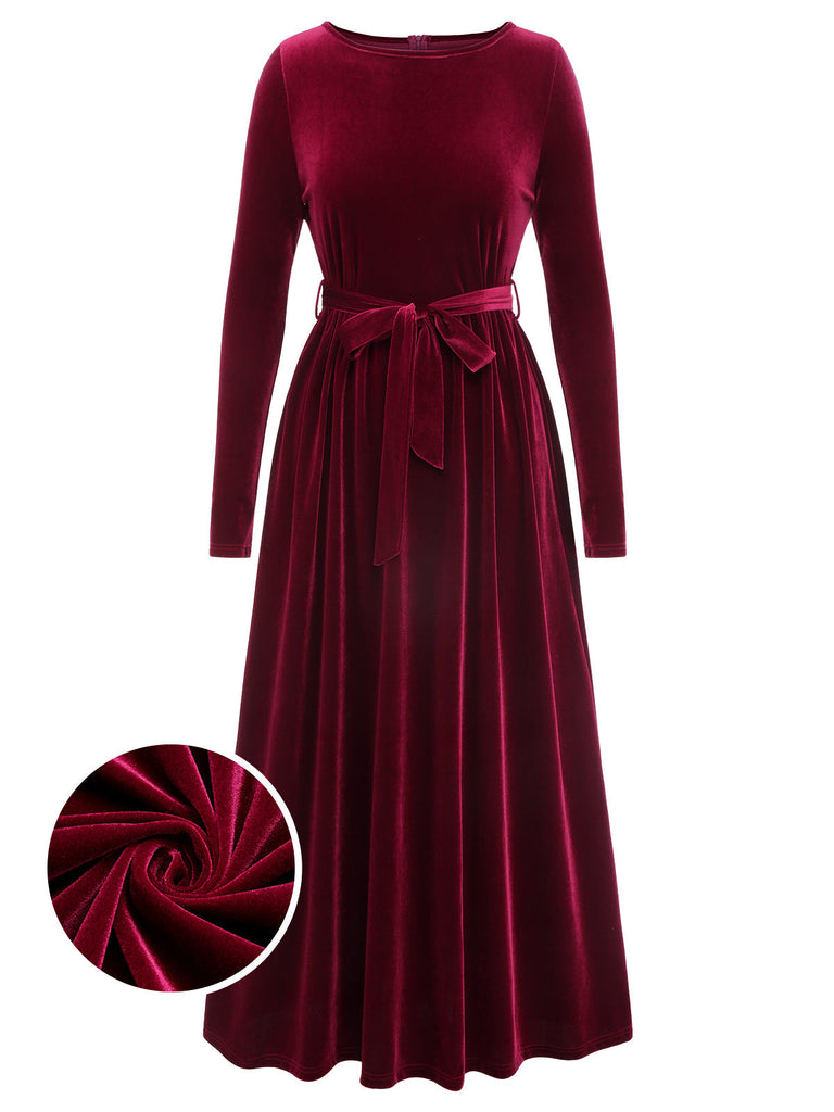 1940er Solide Samtgürtel Langes Kleid