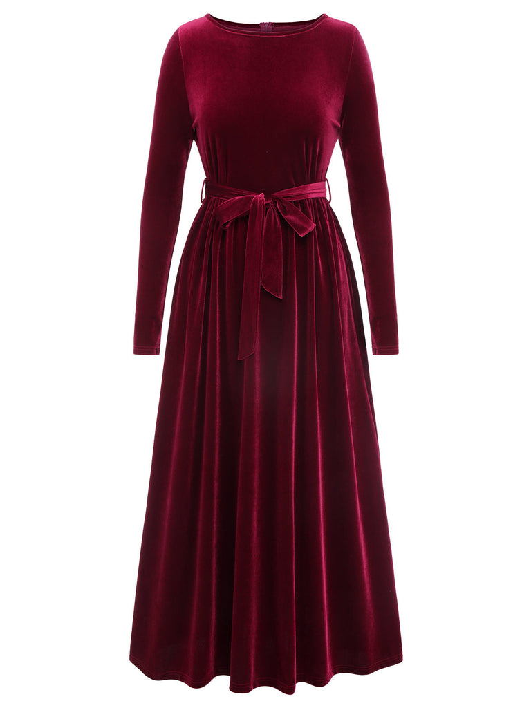 1940er Solide Samtgürtel Langes Kleid