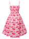 Rosa 1950er Kirsche Spaghettiträger Kleid