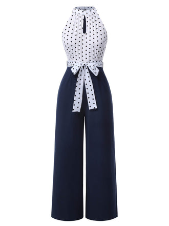 Blau 1940er Halter Polka Dot Jumpsuit