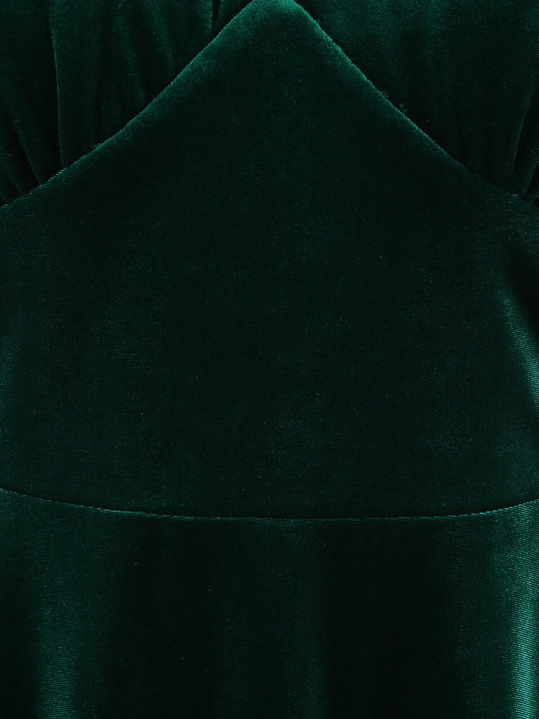 1950er Solide Samt Schnürung V-Ausschnitt Kleid