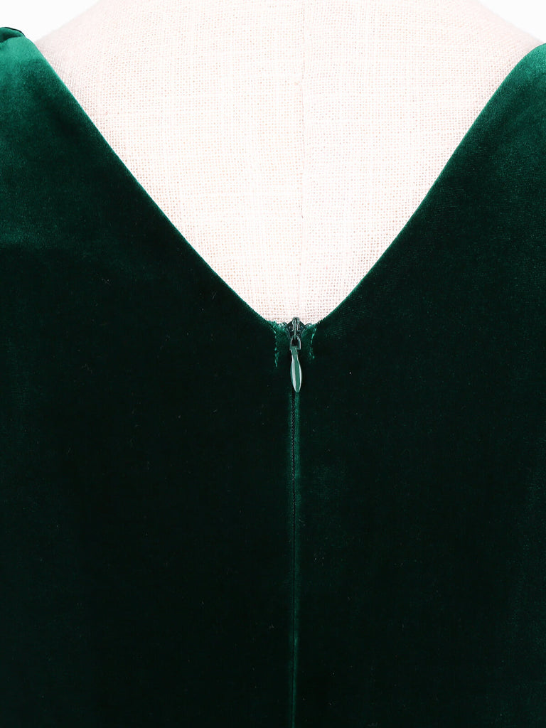 1950er Solide Samt Schnürung V-Ausschnitt Kleid