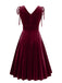 1950er Solide Samt Schnürung V-Ausschnitt Kleid