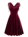 1950er Solide Samt Schnürung V-Ausschnitt Kleid