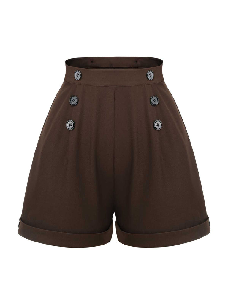 [Vorverkauf] Tiefbraun 1940er Knöpfe Latzhose Shorts