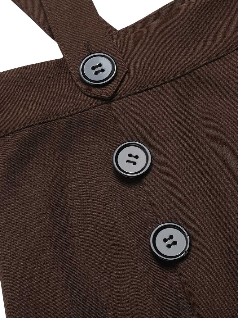 [Vorverkauf] Tiefbraun 1940er Knöpfe Latzhose Shorts