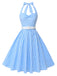 Hellblau 1950er Kariert Halter Swing Kleid