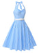 Hellblau 1950er Kariert Halter Swing Kleid