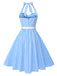 Hellblau 1950er Kariert Halter Swing Kleid