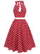 Rot 1950er Polka Dot Halter Kleid