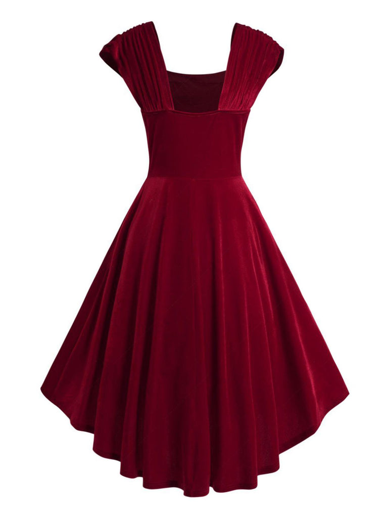[Vorverkauf] Weinrot 1950er Herzknöpfen Solides Kleid