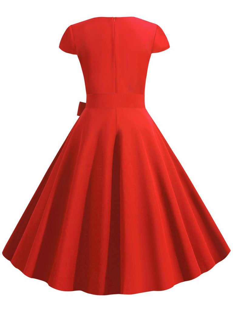 1950er Retro Solide Gürtel Swing Kleid