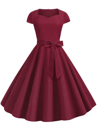 1950er Retro Solide Gürtel Swing Kleid