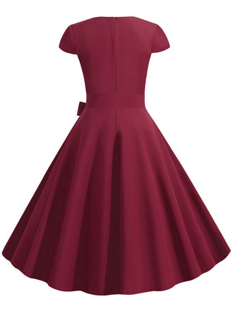 1950er Retro Solide Gürtel Swing Kleid