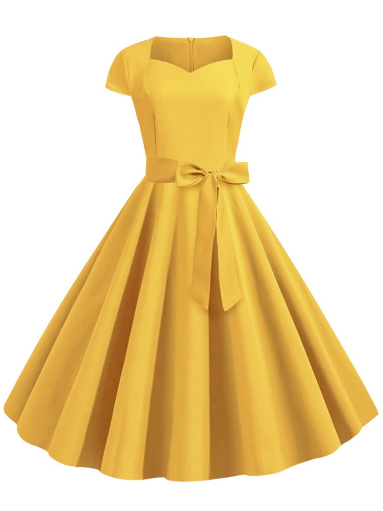 1950er Retro Solide Gürtel Swing Kleid