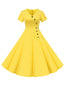 1950er V-Ausschnitt Einreihiges Festes Kleid