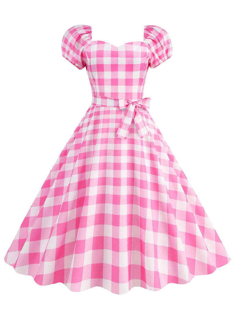 1950er Puffärmel Schnürung Swing Kleid