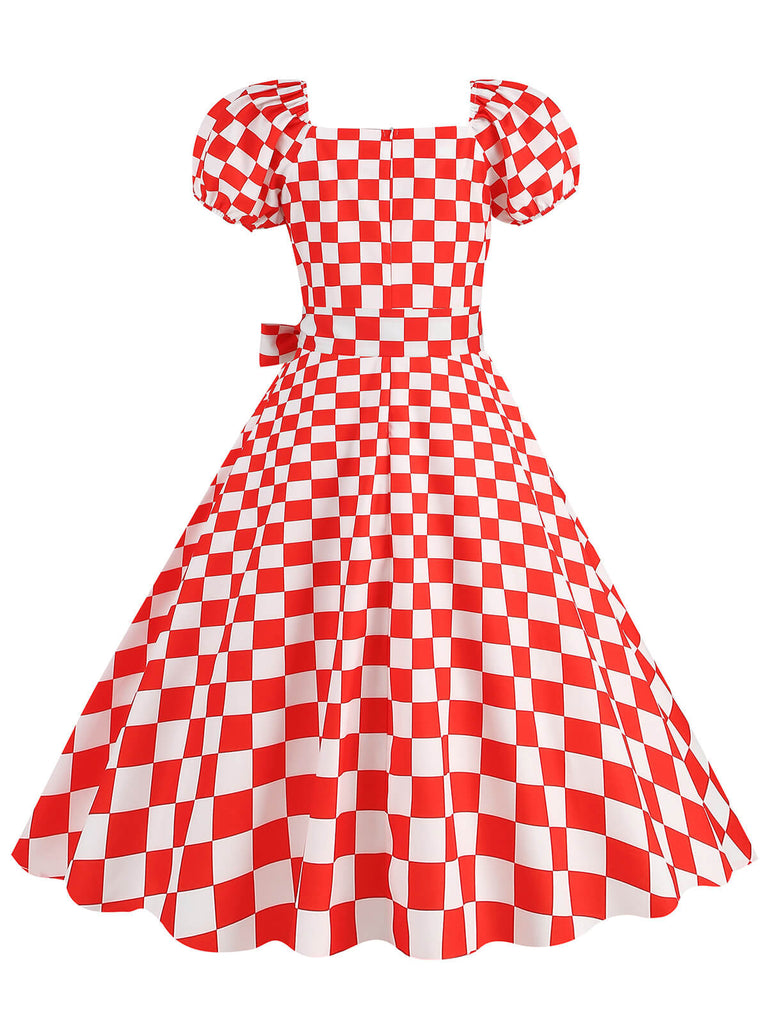 1950er Puffärmel Schnürung Swing Kleid