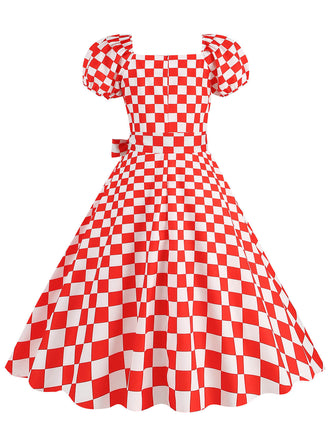 1950er Puffärmel Schnürung Swing Kleid