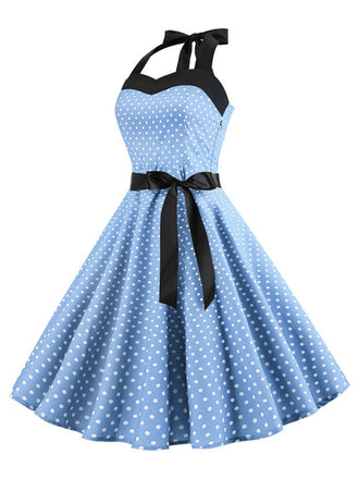 1950er Polka Dot Fliege Halter Swing Kleid