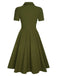 Armeegrün 1940er Revers Geknöpftes Kleid