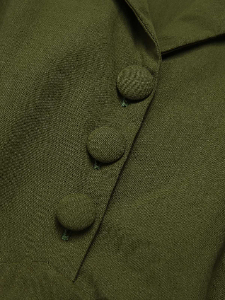 Armeegrün 1940er Revers Geknöpftes Kleid