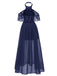 1940er Solide Spitze Kalten Schultern Langes Kleid
