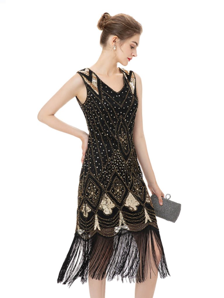 1920er Pailletten Quasten Charleston Kleid