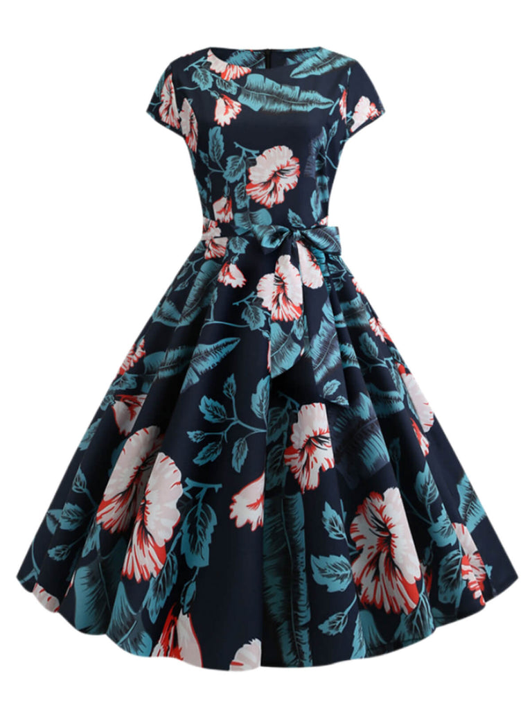 1950er Retro Blumen Swing Kleid
