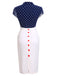 [Vorverkauf] Blau & Weiß 1960er Polka Dot Langen Ärmeln Kleid