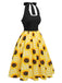 Gelb 1950er Sonnenblume Kariert Halter Kleid