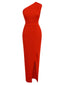 Rot 1960er Einem Schulterschlitz Langes Kleid