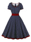 [Vorverkauf] 1950er Kontrast Polka Dot Geknöpftes Kleid