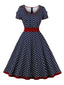 1950er Kontrast Polka Dot Geknöpftes Kleid