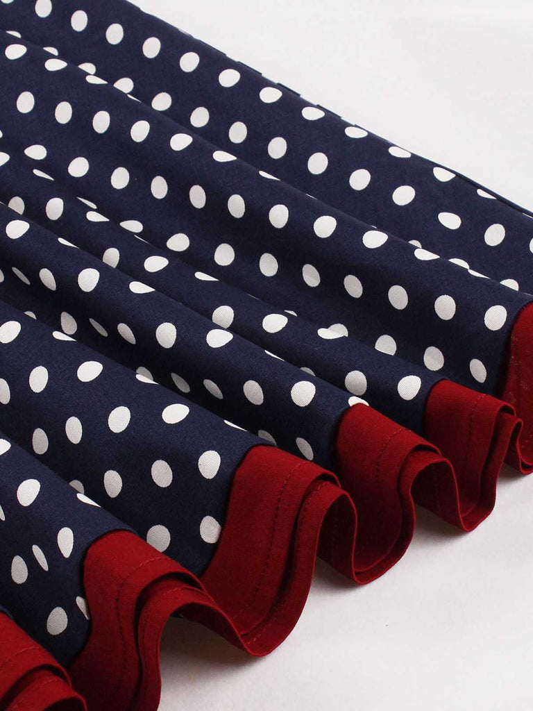 [Vorverkauf] 1950er Kontrast Polka Dot Geknöpftes Kleid